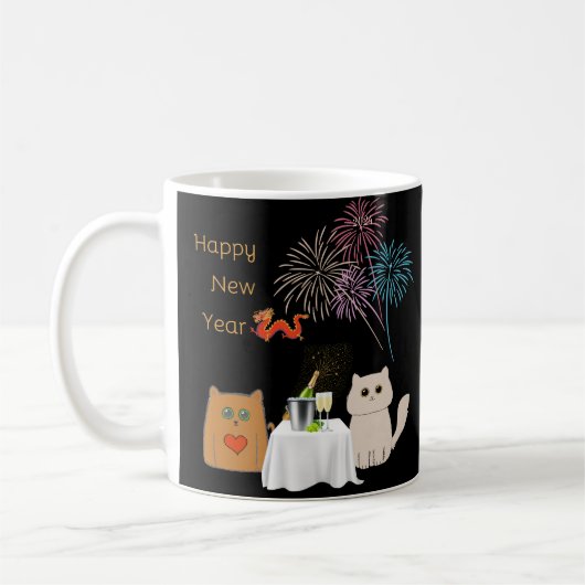 Neue Jahre Feuerwerke und Katzen Elegante Feier Kaffeetasse (Links)