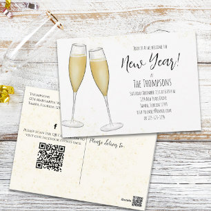 Neue Jahre Party Champagne QR Code Social Media Postkarte