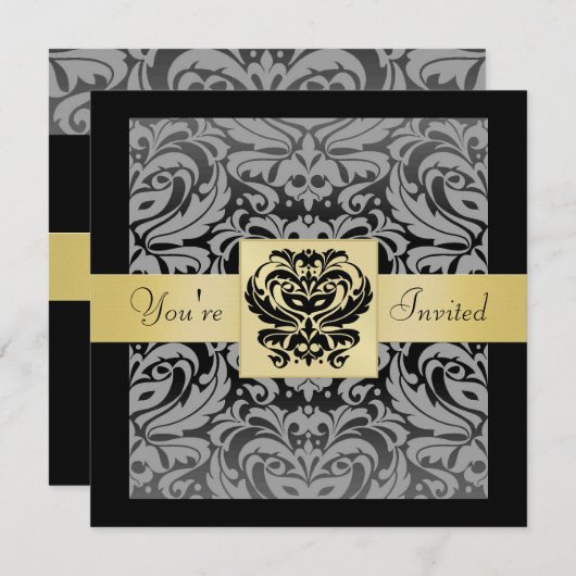 Neue Jahre Schwarze Maske Damask Gold Multifunktio Einladung (Vorne/Hinten)