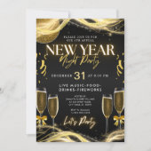 Neue Jahre Thema Gold & Black Party Einladung (Vorderseite)