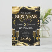 Neue Jahre Thema Gold & Black Party Einladung (Stehend Vorderseite)