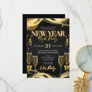Neue Jahre Thema Gold & Black Party Einladung