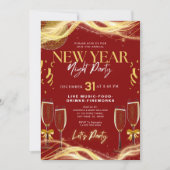 Neue Jahre Thema Gold & Red Party Einladung (Vorderseite)