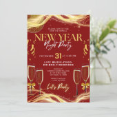Neue Jahre Thema Gold & Red Party Einladung (Stehend Vorderseite)