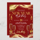 Neue Jahre Thema Gold & Red Party Einladung (Vorne/Hinten)