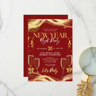 Neue Jahre Thema Gold & Red Party Einladung