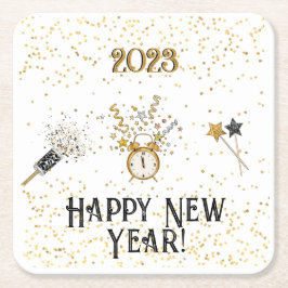 Neue Jahre Uhr, Streamer, Sterne, Ribbons Rechteckiger Pappuntersetzer