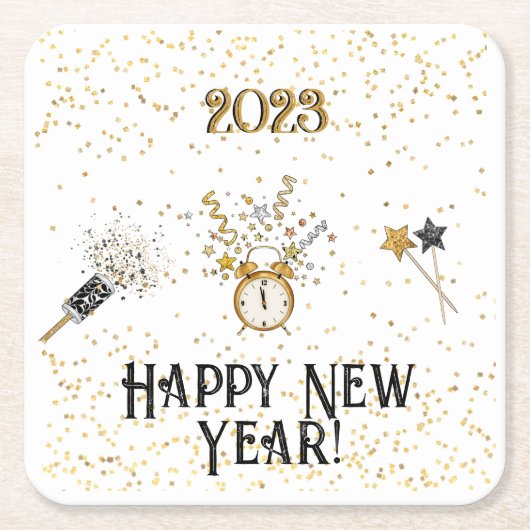 Neue Jahre Uhr, Streamer, Sterne, Ribbons Rechteckiger Pappuntersetzer (Vorderseite)