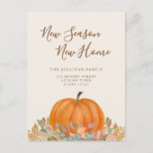 Neue Jahreszeit Neue Zuhause Fall Pumpkin Moving Ankündigungspostkarte (Vorderseite)