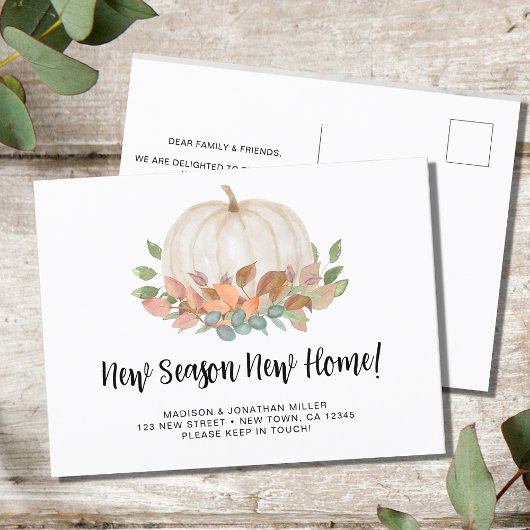 Neue Jahreszeit Neue Zuhause Pumpkin Herbst Herbst Ankündigungspostkarte