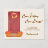 Neue Jahreszeit neue Zuhause Pumpkin Türfallen Ankündigungspostkarte (Vorderseite)