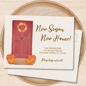 Neue Jahreszeit neue Zuhause Pumpkin Türfallen Ankündigungspostkarte