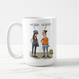 Neue Jeans? Nein, neue Katze. Zusammengelegte Gruß Kaffeetasse