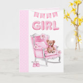 Neue junge Mädchen rosa Punkte Grußkarte Karte (Gelbe Blume)