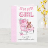 Neue junge Mädchen rosa Punkte Grußkarte Karte (Gelbe Blume)