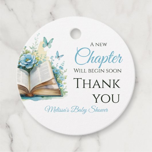 Neue Kapitel Boy Blue Brunch StoryBook Baby Dusche Geschenkanhänger (Vorderseite)