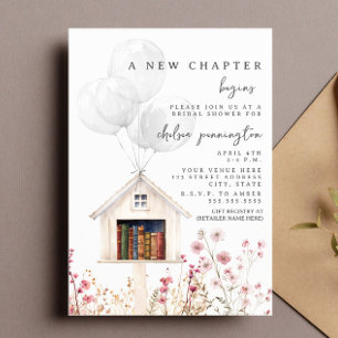 Neue Kapitel Brautparty Mini-Bibliothek Floral Einladung