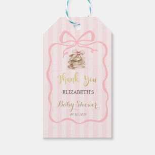 Neue Kapitel Rosa Bogen Streifen Baby Shower Geschenkanhänger