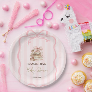 Neue Kapitel Rosa Bogen Streifen Baby Shower Pappteller