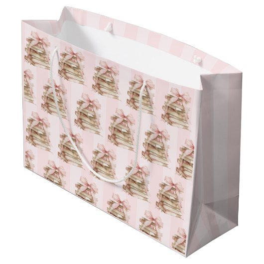 Neue Kapitel Rosa Bogen Streifen Große Geschenktüte (Rückseite Schrägansicht)