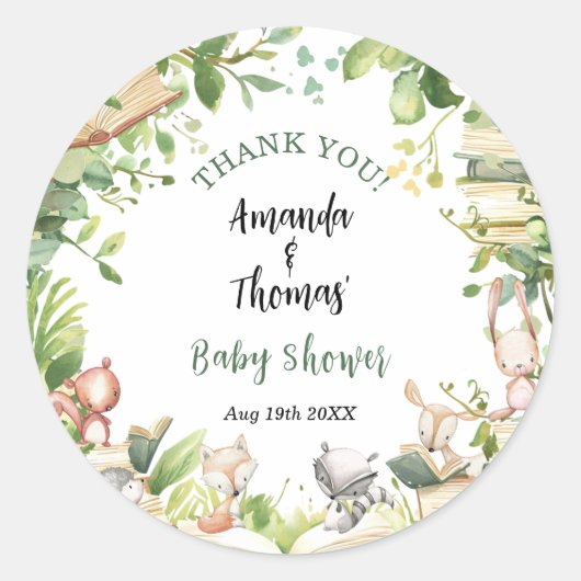 Neue Kapitel Themed Baby Dusche Vielen Dank Runder Aufkleber (Vorderseite)