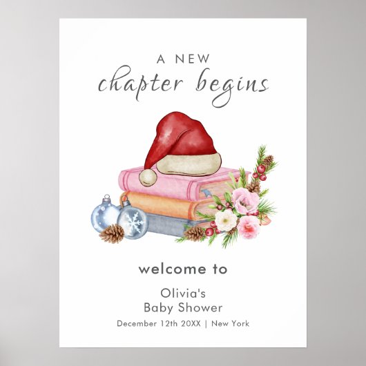 Neue Kapitel Winter Floral Baby Shower Begrüßung Poster (Vorne)