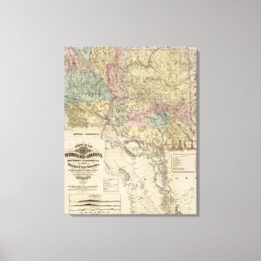 Neue Karte des Gebiets Arizona Leinwanddruck (Vorderseite)