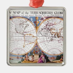 Neue Karte des Terraqueus Globe Keramik Silbernes Ornament