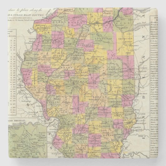 Neue Karte von Illinois Steinuntersetzer (Vorderseite)