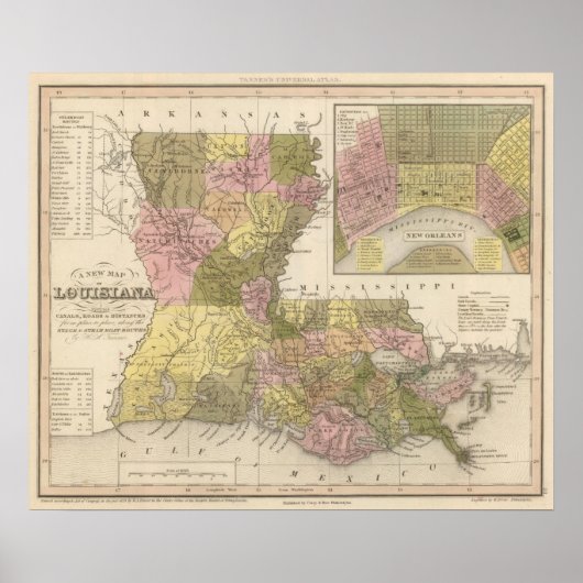 Neue Karte von Louisiana Poster (Vorne)