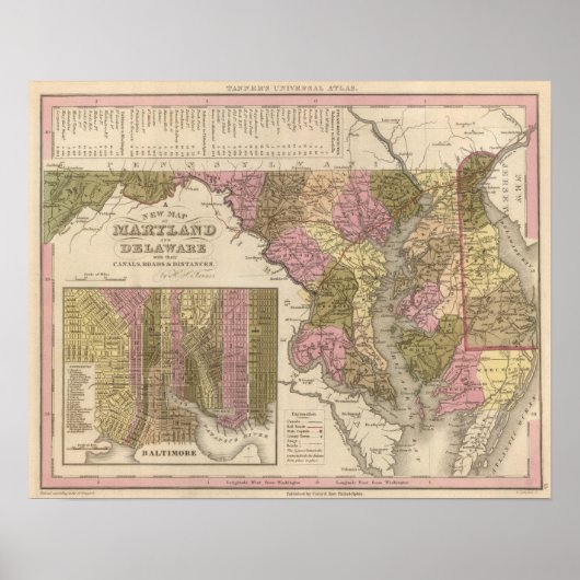 Neue Karte von Maryland und Delaware Poster (Vorne)