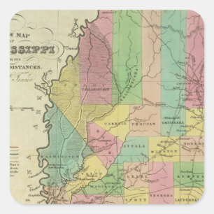Neue Karte von Mississippi 2 Quadratischer Aufkleber