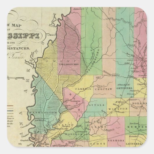 Neue Karte von Mississippi 2 Quadratischer Aufkleber (Vorderseite)