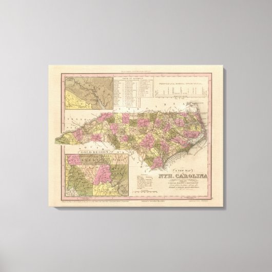 Neue Karte von North Carolina Leinwanddruck (Vorderseite)