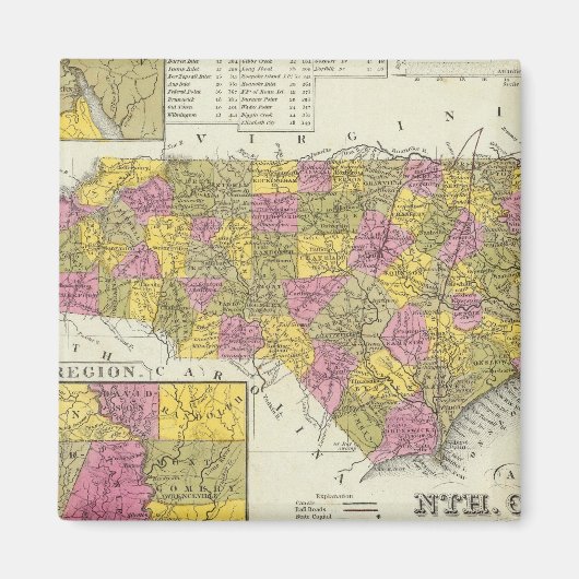 Neue Karte von Nth Carolina Magnet (Vorne)