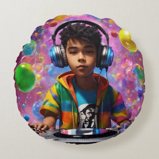 Neue Kopfkissen für DJ Design Rundes Kissen (Vorderseite)