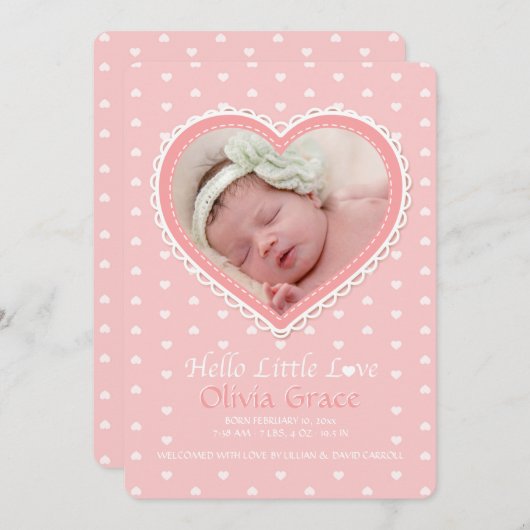 Neue Liebe Rosa Foto Geburtsankündigung Ankündigung (Vorne/Hinten)