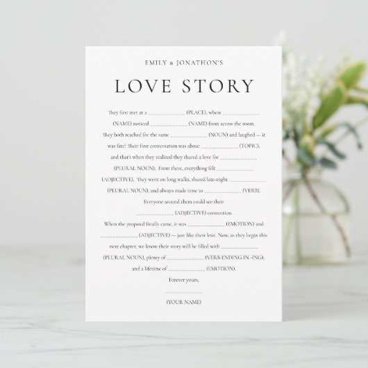 Neue Liebe Story Wedding Game Card Einladung (Stehend Vorderseite)