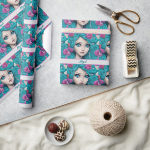 Neue Londoner Prinzessin mit türkisfarbenem Haar u Geschenkpapier