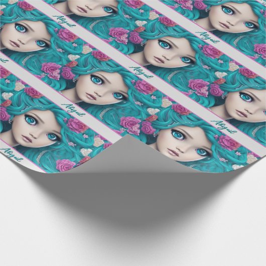 Neue Londoner Prinzessin mit türkisfarbenem Haar u Geschenkpapier (Ecke)