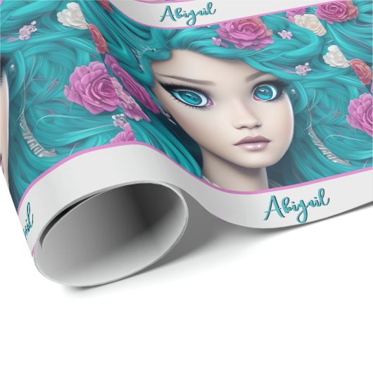 Neue Londoner Prinzessin mit türkisfarbenem Haar u Geschenkpapier (Rolleneckpunkt)