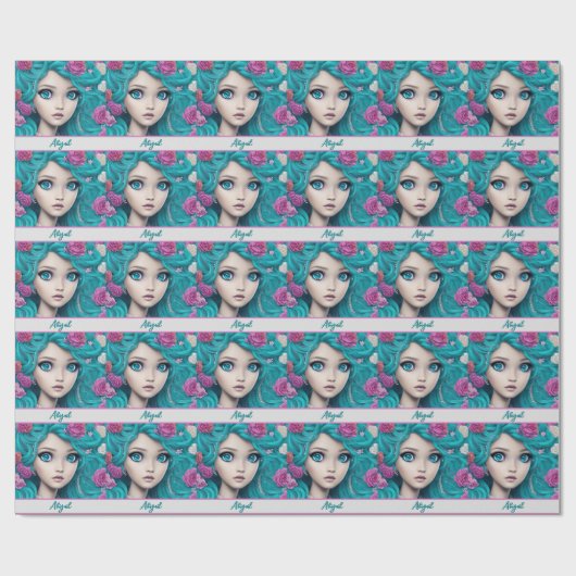 Neue Londoner Prinzessin mit türkisfarbenem Haar u Geschenkpapier (Flach)