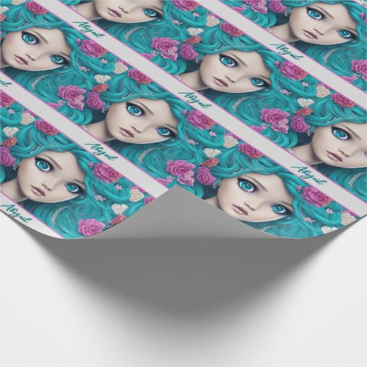 Neue Londoner Prinzessin mit türkisfarbenem Haar u Geschenkpapier (Ecke)