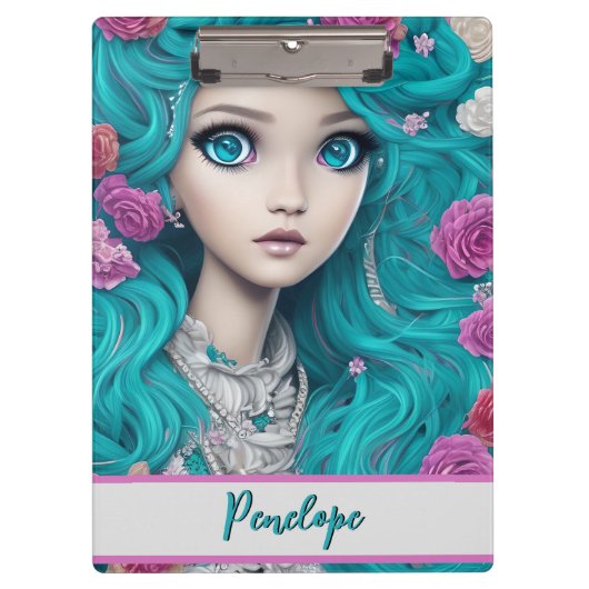 Neue Londoner Prinzessin mit türkisfarbenem Haar u Klemmbrett (Vorderseite)