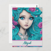 Neue Londoner Prinzessin mit türkisfarbenem Haar u Postkarte (Vorne/Hinten)