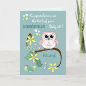 Neue Mädchen gratulieren rosa und grün Karte (Vorderseite)