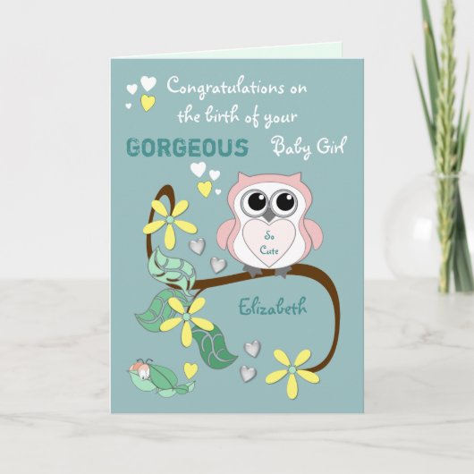 Neue Mädchen gratulieren rosa und grün Karte (Vorderseite)