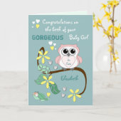 Neue Mädchen gratulieren rosa und grün Karte (Gelbe Blume)