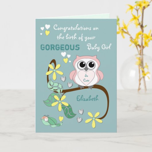 Neue Mädchen gratulieren rosa und grün Karte (Gelbe Blume)