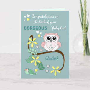 Neue Mädchen gratulieren rosa und grün Karte